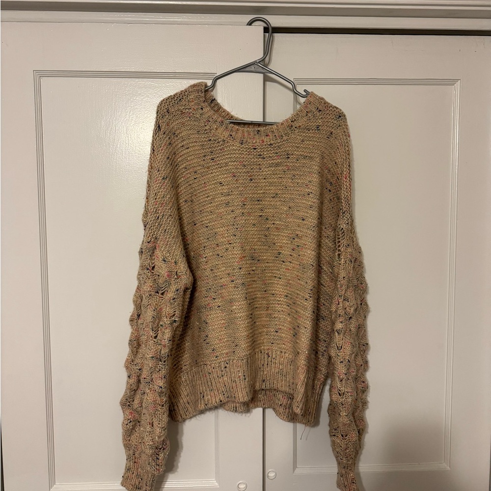 Chic Soul Cozy Beige Knit Sweater with Confetti